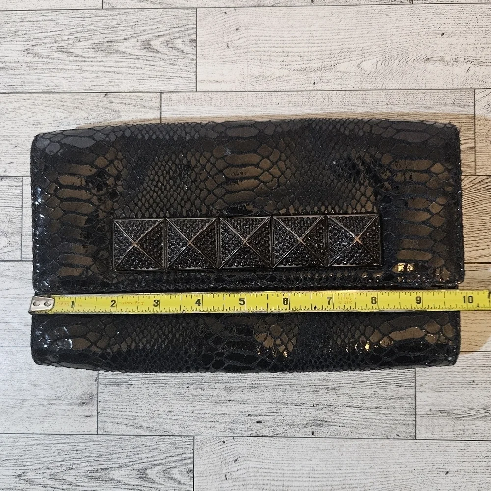 Michael Kors Metallic Black Python Effect Leather Flap Clutch Bag *Missing Strap
